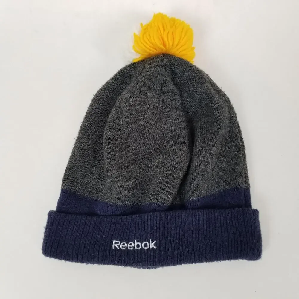 Buffalo Sabres Hat Beanie Mens‎ One Size Gray Navy NHL Hockey Reebok Knit Pom